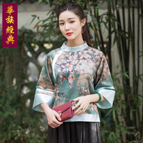 Chinese classic silk Tang dress modified female fashion retro Republic of China style short mulberry silk seven-point sleeve shirt summer