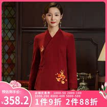 Chinese classic winter knit plus suede embroidered undershirt 100 lap retro Chinese style disc button Down with women blouse tea suit