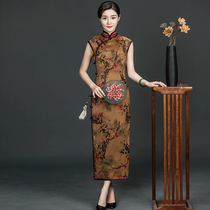 Chinese classic silk Mulberry silk Shanghai cheongsam Chinese style female high-end retro mother can wear long summer