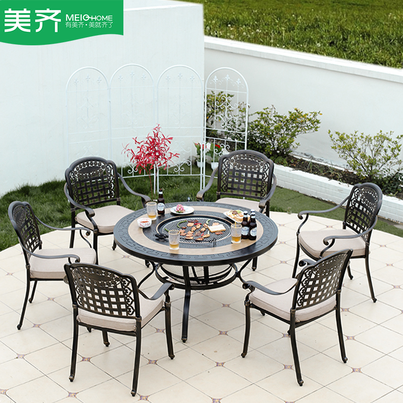 Barbecue Table Outdoor Patio Balcony Outdoor Villa Dining Room Table Home Full Round Commercial Barbecue Table Cast Aluminum Table And Chairs