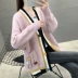 Áo len dệt kim nữ lười gió 2019 thu đông mới dày dày buông lơi giữa áo len chenille cardigan thủy triều - Áo len cổ chữ V