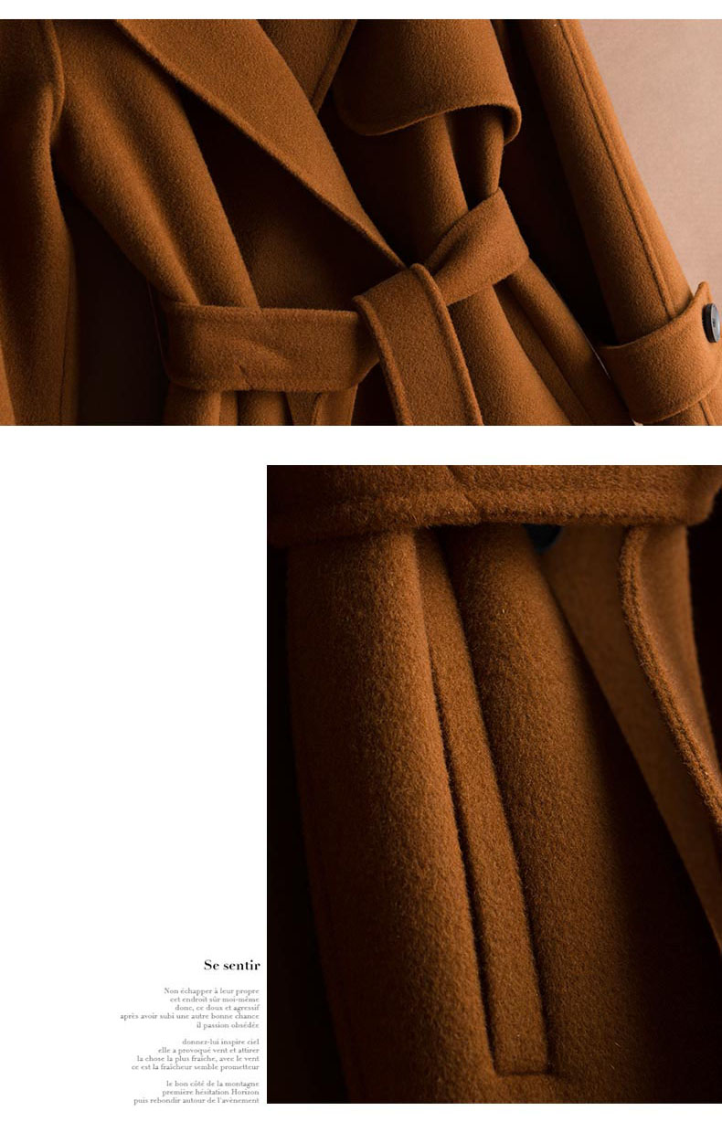 Áo khoác nhung hai mặt nữ dài 2018 mới Hepburn gió qua đầu gối len màu be trắng cashmere chống mùa áo khoác đôi nam nữ