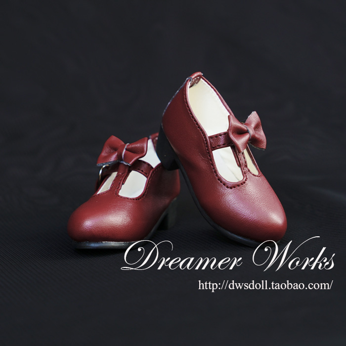 (DWS) SD BJD 3 points 4 Doll Shoes Butterfly Knot small red shoes 1 4 1 3 Dark red