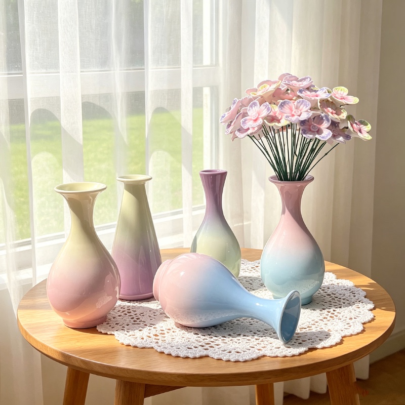 Jingdezhen Handmade Ceramic Crystal Vase Desktop Pottery Ornaments Flower Arrangement Gradient Ceramic Crystal Glaze Flower Vessel Celadon Jingdezhen Handmade Ceramic Crystal Vase Desktop Pottery Ornaments Flower Arrangement Gradient Ceramic Crystal Glaze Flower Vessel Celadon