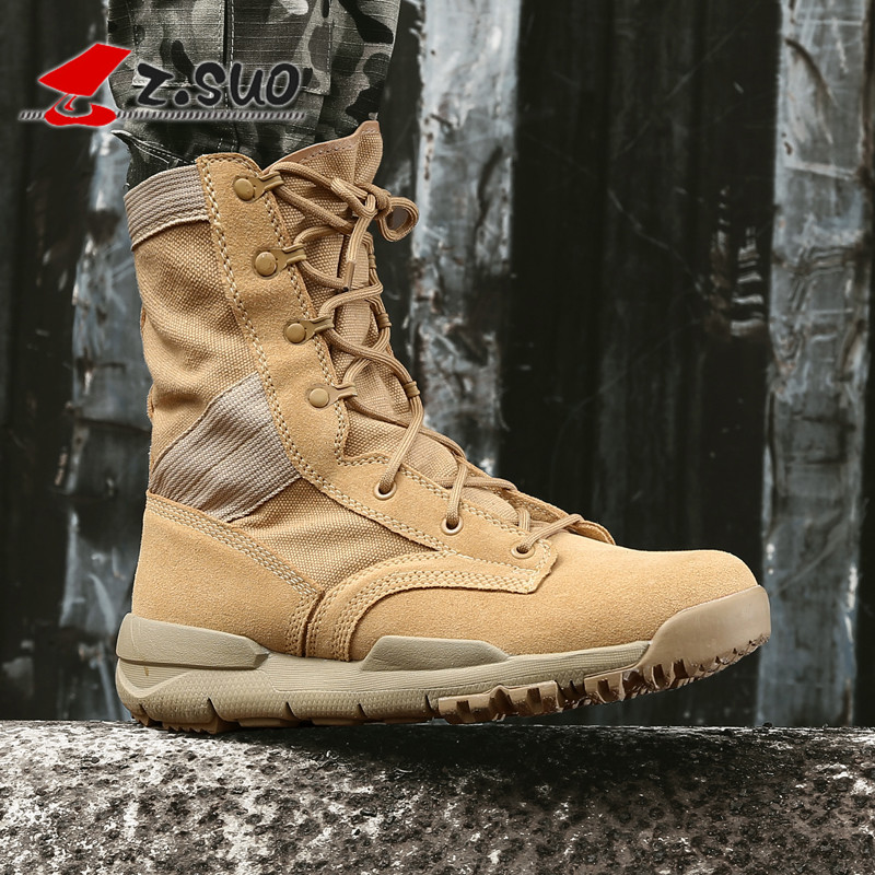 Walking Rope High Silo Desert Boots Men Martin Boots Genuine Leather Men's Boots Special Combat Boots Outdoor Hiking Climbing Boots