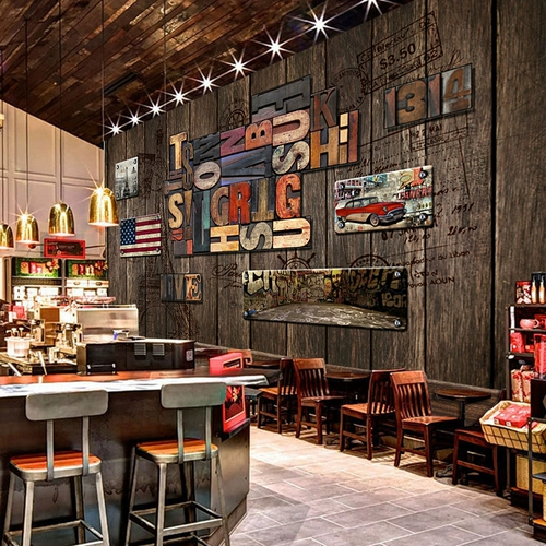 Ретро ностальгические 3D персонализированные деревянные доски английские буквы фрески барные коробки кафе обои ktv ресторан обои обои обои