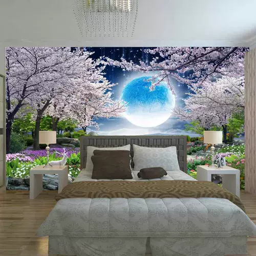 3d роспись телевизионный фон обои гостиная диван настенная ткань сцены садовая ночная пейзажа спальня ландшафтная обои вишневые цвета цветут вишня