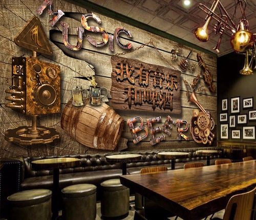 Бар 3D Три -мерные обои ретро старый ресторан