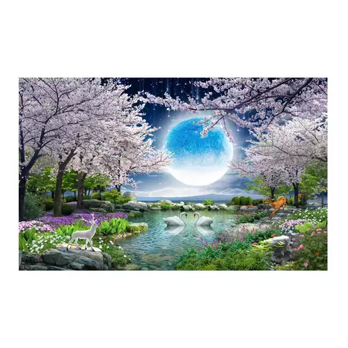 3d роспись телевизионный фон обои гостиная диван настенная ткань сцены садовая ночная пейзажа спальня ландшафтная обои вишневые цвета цветут вишня