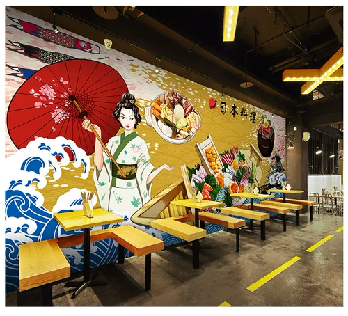 Укрио 3D обои для суши ресторан Fortune Cat Кампания кампания фон стена японская стиль дамы с картинки обои