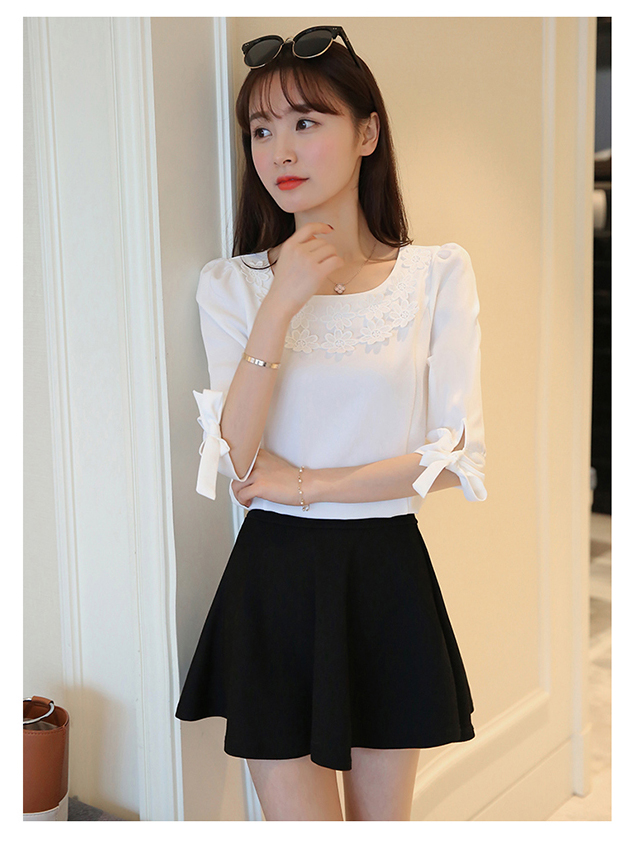 Áo voan nữ mùa hè và mùa thu 2018 phiên bản Hàn Quốc mới của áo sơ mi nữ tay lửng nửa tay áo sơ mi kẻ nữ