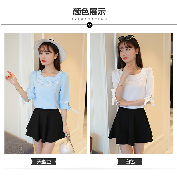 Áo voan nữ mùa hè và mùa thu 2018 phiên bản Hàn Quốc mới của áo sơ mi nữ tay lửng nửa tay áo sơ mi kẻ nữ