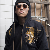 Fengtian Chengyun original chrysanthemum bamboo forest tiger embroidery men hooded plus velvet warm sweater Chinese style coat