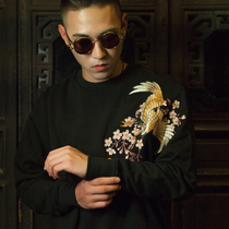 Fengtian Chengyun original national tide Chinese wind crane cherry blossom embroidery men and women couple size round neck long sleeve sweater
