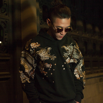 Guochao three provinces and six original spring and autumn Chinese style men and women couples gold thread dragon and phoenix embroidery hooded pullover sweater