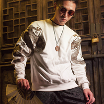 Guochao three provinces and six original 18SS arms golden dragon embroidery mens round neck long sleeve Chinese style large size sweater