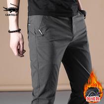 Crocodile fall winter casual pants men's Korean fashion plus velvet loose Joker straight tube slim small foot long pants men's pants