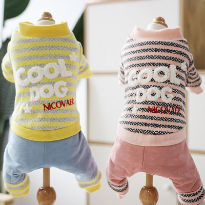 Special price broken code Nick Weir pet Teddy dog ​​cotton clothes small dog striped towel embroidered four-legged jumpsuit - Taobao