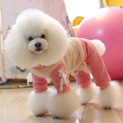 Tunicwell nicovaer pet dog clothes small dog bow thickened cotton one-piece four-legged clothes