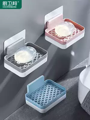 Punch-free double-layer fat soap box Drain powder room soap shelf Household suction cup wall-mounted bathroom soap box