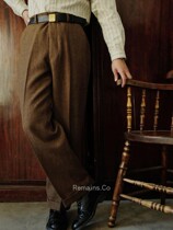 Remains High-waisted Straight Retro British Imported Brown Tweed Wool Pants Men