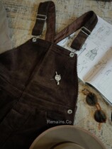 Remains Japan Pure Cotton Two Color Light Core Suede Loose Straight Drum Retro Tooling Strip Velvet Parisian Buttoned Back Strap Pants