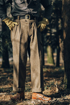 Remains1940 era English style retro tooling outdoor thick wool British army high waist loose pocket long pants