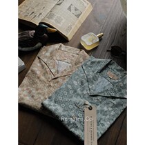 Remains Japan imported pure cotton printing retro for old splicing effect Hawaiian theme short sleeve shirt