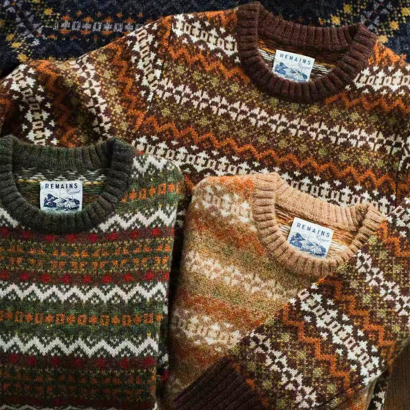 Remains 26 New Fair Isle Vintage Pattern Long-Sleeved Sweater Made of Shetland Wool Knit for Men and Women