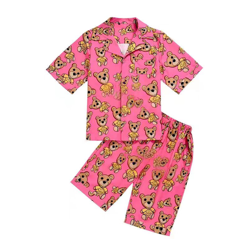 Justin Bieber's Same Style Cute Bear Print Short-Sleeved Shirt Set in a Relaxed Color Scheme Justin Bieber's Same Style Cute Bear Print Short-Sleeved Shirt Set in a Relaxed Color Scheme