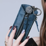 Ключница подходит для мужчин и женщин с молнией, универсальный кожаный кошелек, брелок, европейский стиль, простой и элегантный дизайн, из натуральной кожи