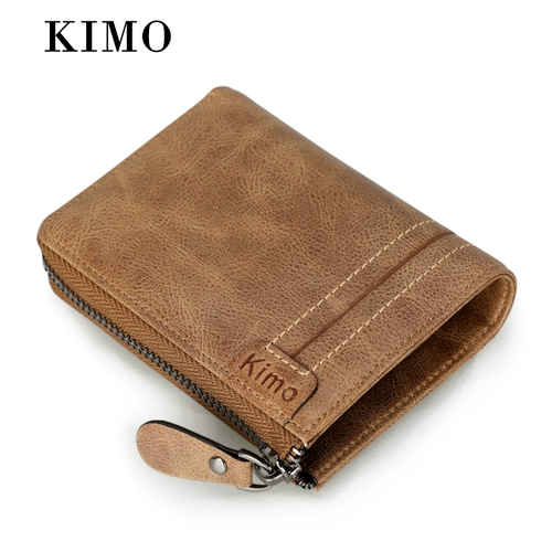 Универсальная цепочка с молнией, кожаный бумажник, из натуральной кожи, простой и элегантный дизайн, воловья кожа