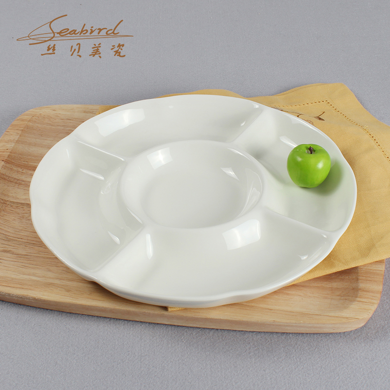 Pure white ceramic hotel tableware five four frames spinning lines of fruit cold dish keeping platter dim sum dishes