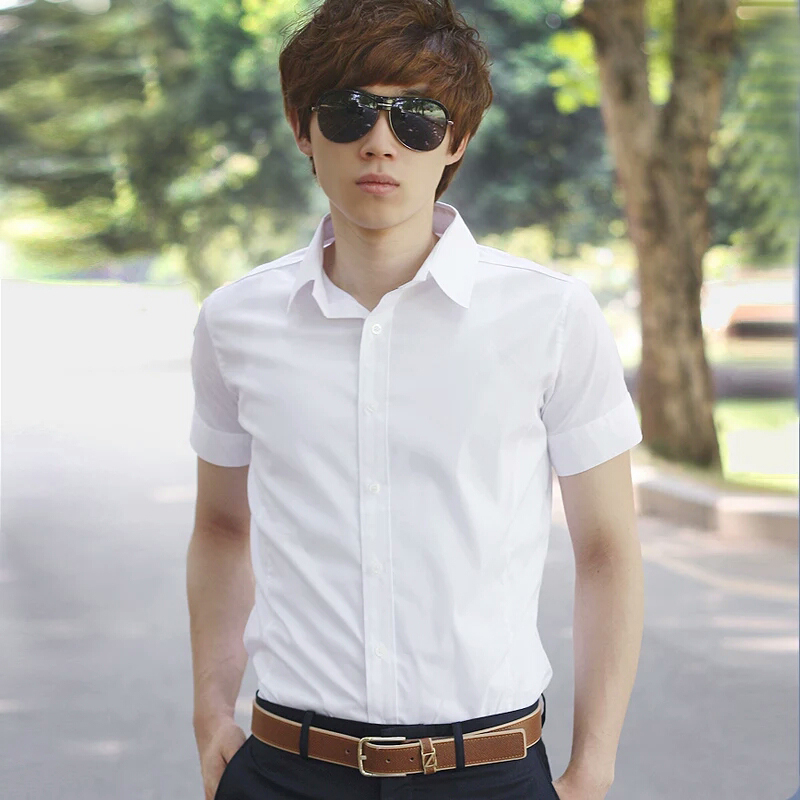 Howby Wolf summer business formal professional men's short-sleeved shirt white slim solid Korean casual men's shirt
