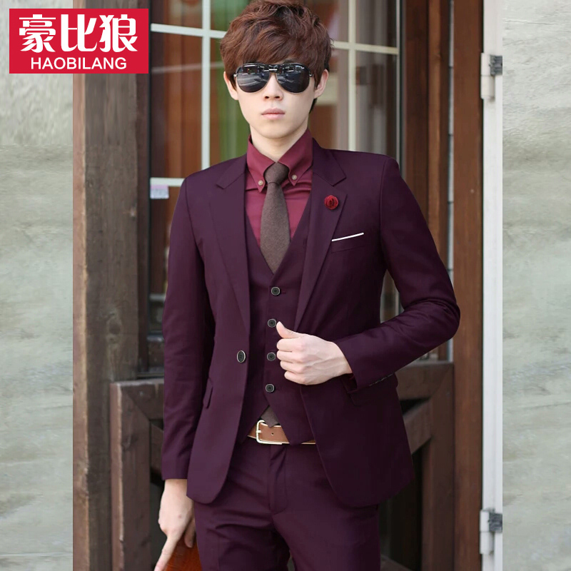 Haubie wolf suit suit men's three sets of spring and autumn fit professional suits groom bridegroom wedding gown