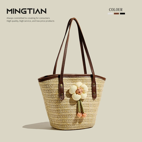 Летняя плетеная соломенная сумка через плечо, пляжная вместительная и большая портативная сумка на одно плечо