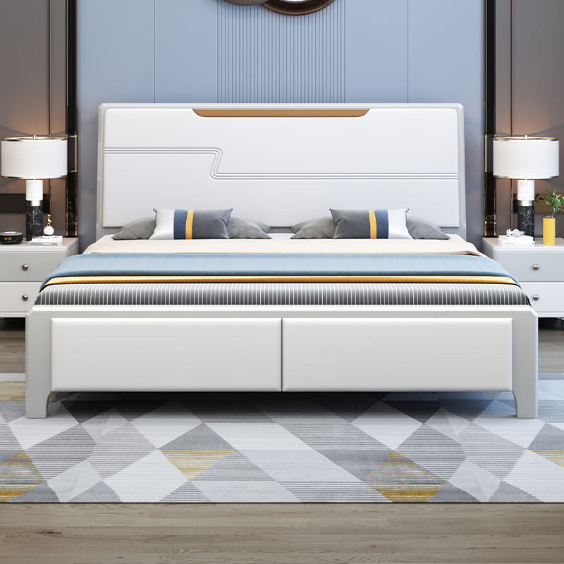 Modern minimalist solid wood bed Twin Beds 1 8 m Bedroom Air Pressure Storage 1 5m New Grey White Home Wedding Bed