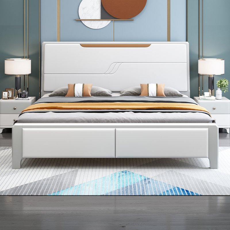 Modern minimal solid wood bed white luxury 1 8m double bed master bedroom 1 5m solid wood
