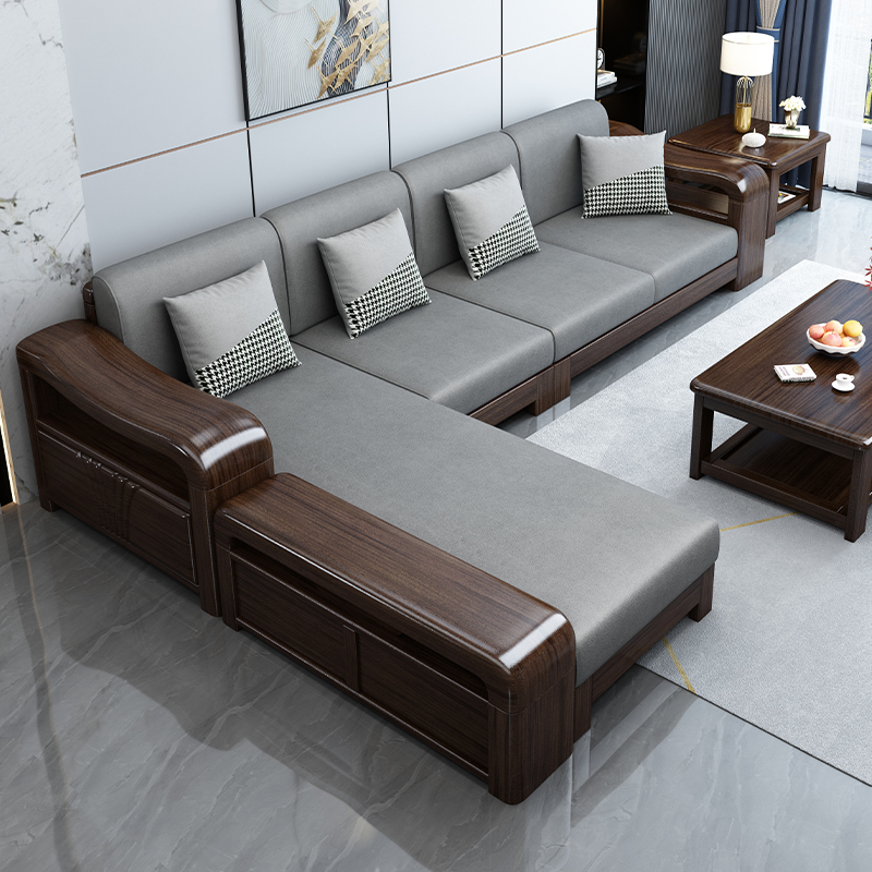 All solid wood new Chinese style purple gold sandalwood sofa combination concubine living room corner furniture winter and summer dual-use storage sofa