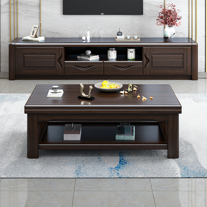 Zijin sandalwood all solid wood Chinese TV cabinet small apartment movie cabinet floor cabinet retractable TV cabinet coffee table combination