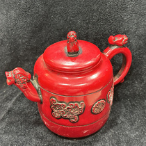 Chinese resin ancient carving kettle teapot crafts decoration home ornaments antique red kettle collection gifts