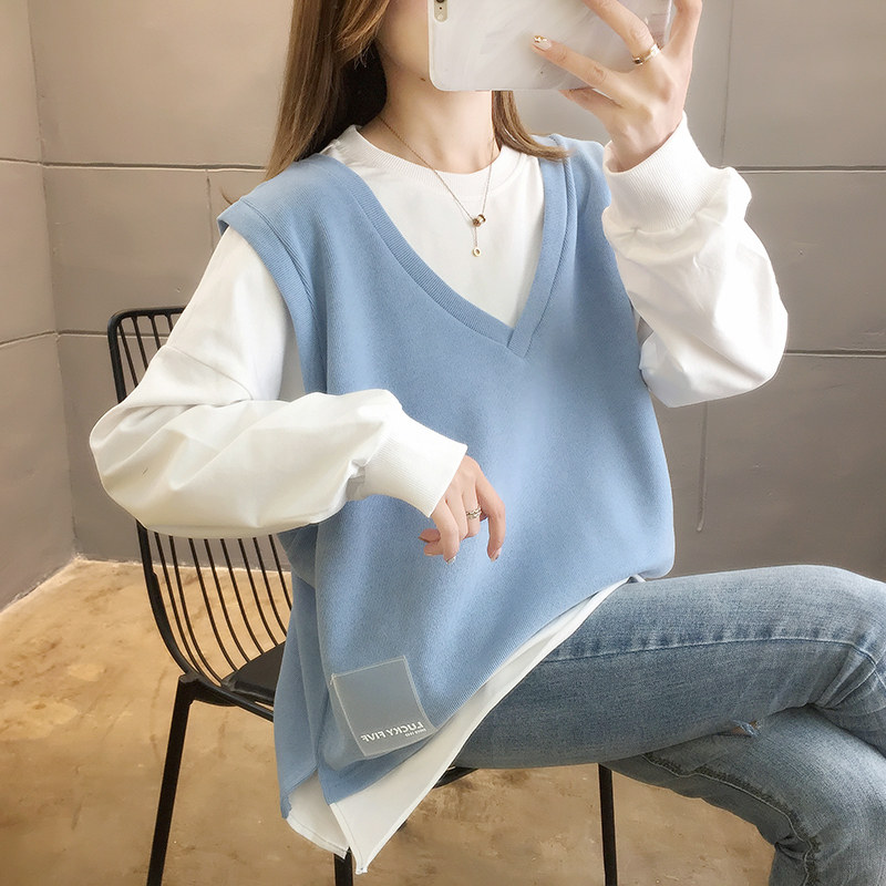 Pregnant Women's Clothing Spring Clothing Short Term Fashion Loose Pregnancy Medium Term Fake Two Blouses Net Red Out of clothes Korean version