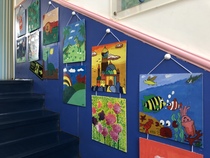 Kindergarten handmade materials Childrens diy painted area corner listed works display photo frame three-layer wooden hanging board