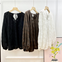 Cat west pure original cut mark MOUV collar lace-up lantern bubble sleeve lazy wind holiday behind open sunscreen shirt woman