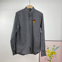  Customer-supplied Japanese fabric early spring retro smiley face embroidery patch plaid men and women couples pure cotton loose shirt