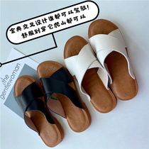 Daily 2021 Cross Skinny Soft Bottom Joker Comfortable First Layer Cowhide Tendon Soft Flat Heel Ladies Summer Slippers