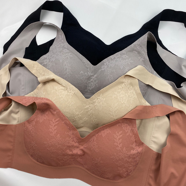Pinghu foreign Trade~Export Japan original single non-rimless lace bra incognito V-shaped beauty back high elastic fabric