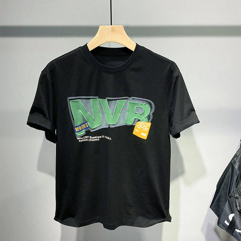 2022 summer new trendy brand t-shirt men's round neck short-sleeved American casual trend print stitching T-shirt