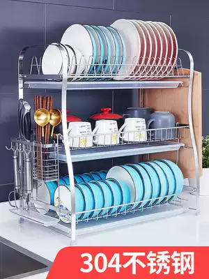 Stainless steel kitchen rack drain bowl rack countertop extra three layer plate drawing water bowl large capacity storage