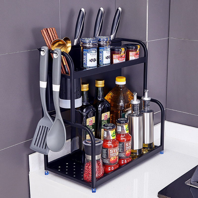 Stainless Steel Kitchen Shelving Condiment Condiment Shelf Desk Surface Double Layer Home Province Space Stratified Storage Box